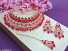 [Red] Rose Gold Uncut Kundan Choker Set for Women 