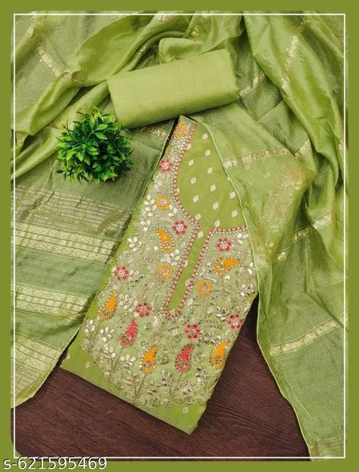 Silk Blend Punjabi/All Over Suits for Women (Green, Un Stitched)