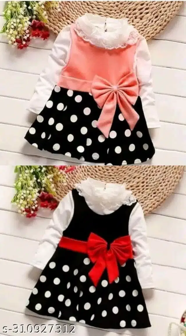 Crepe Full Sleeves Dress for Girls (Multicolor, 9-12 Months) (Set of 2)