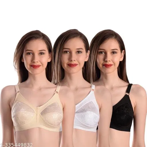 Nylon Bra for Women, Multicolour, Pack of 3 (44B)