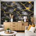 Black and Yellow veined pattern Marble High Glossy  WaterProof , Stain Resistance Wallpaper 
