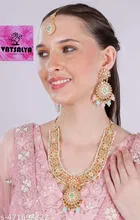 Traditional Kundan Pearl Long Bridal Neckkace Set for Women 