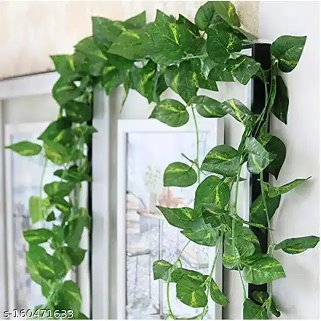Artificial Hanging Money Plant Leaves Garlands (Green, Pack of 2)