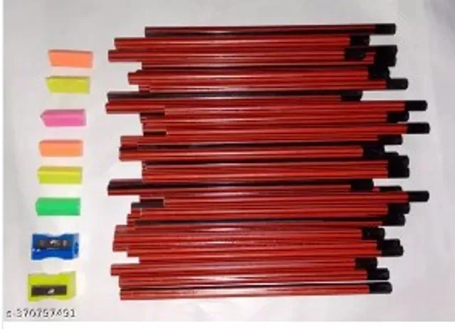 Posshe Writing Pencils (40 Pcs) with 4 Pcs Erasers & 2 Pcs Sharpener (Multicolor, Set of 3)