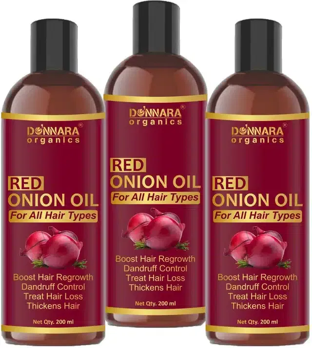 Donnara Organics Pure & Natural Red Onion Hair Oil (Pack of 3, 200 ml)