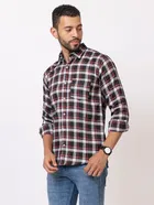 Cotton Blend Checkered Shirt for Men, Maroon 