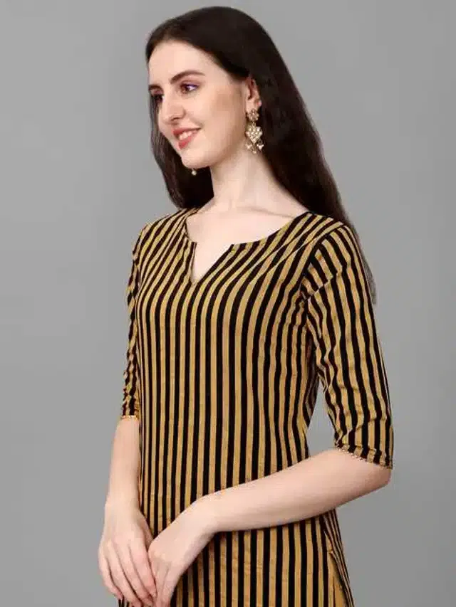Women Cotton Blend Striped Kurta (Yellow, S) (SD-678)