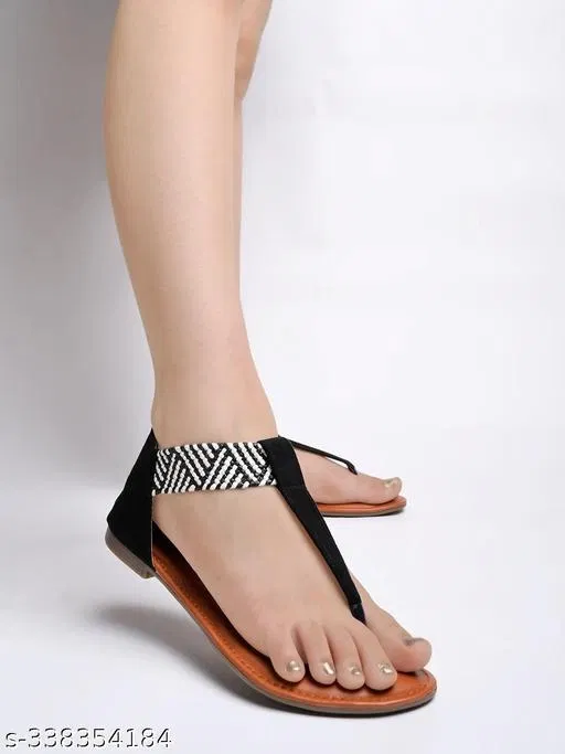 Shoetopia Black Flat Sandals (Size IND-3)