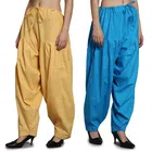 Cotton Solid Salwar for Women (Mustard & Blue, Free Size) (Pack of 2)