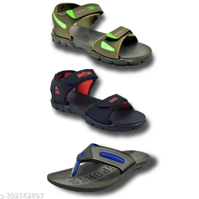 Sandals with Flipflop for Men (Multicolor, 8) (Pack of 3)
