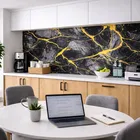 Black and Yellow veined pattern Marble High Glossy  WaterProof , Stain Resistance Wallpaper 