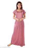 Satin Nightdress for Women (Pink, XL)