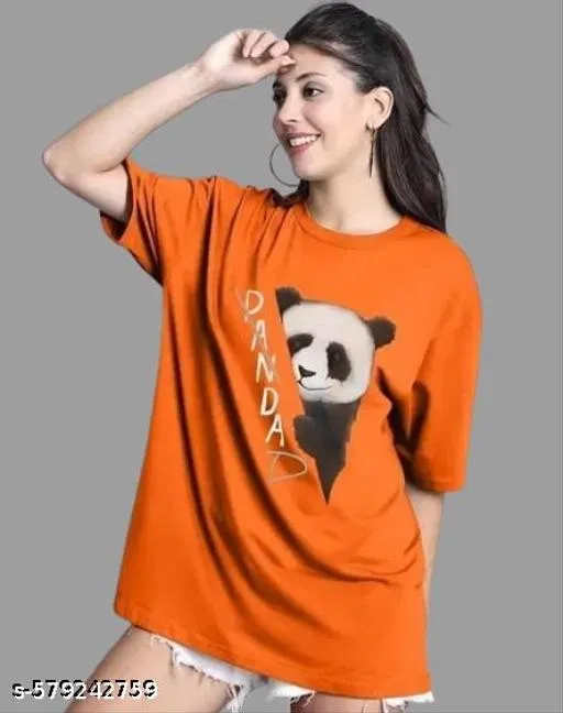 Cotton Blend Printed T-Shirt for Women, Orange (M)