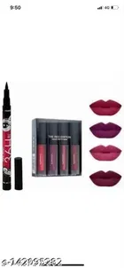 Combo of Eyeliner with 4 Pcs Waterproof Liquid Lipsticks 