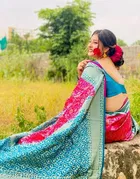 Litchi Silk Zari Woven Saree for Women, Pink 