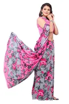 Women Georgette Printed Saree With Unstitched Blouse 