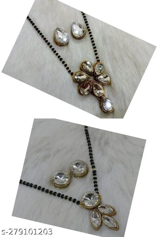 Alloy Mangalsutra With Earring for Women, Black