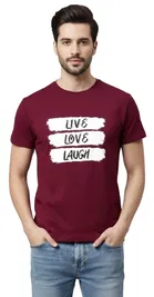 Polyester Printed T-Shirt for Men, Maroon 