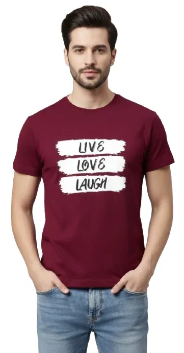 Polyester Printed T-Shirt for Men, Maroon (M)