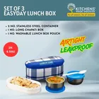 Easy Black Lunch Box With 2 Steel Containers, 1 Plastic Chapati Box And 1 Bag