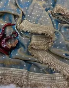 Bollywood Satin Butti Embroidered Saree for Women 