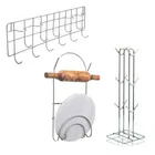 Oc9 स्टेनलेस स्टील चकला बेलन स्टैंड & कप स्टैंड & वॉल माउंटेड लैडल हुक रेल फॉर किचन 