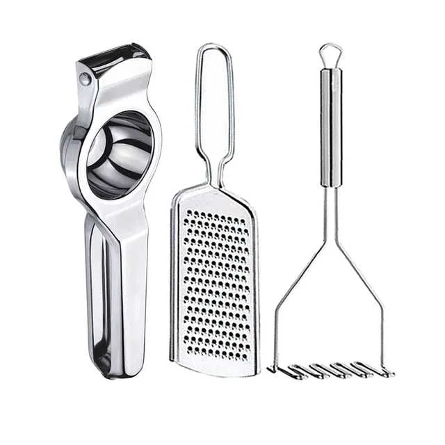 Oc9 Stainless Steel Lemon Squeezer & Cheese Grater & Potato Masher Kitchen Tool Set (O-28)