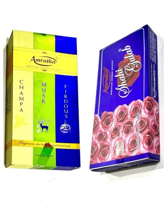 Combo of Amrutha 3 in 1 Champa & Shahi Gulab Premium Dhoop Sticks (Set of 2)