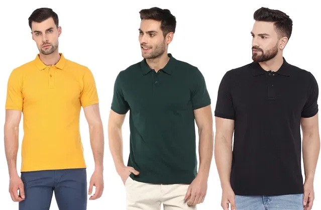 Polo T-shirts for Men, Pack of 3 (Multicolor, XL)