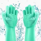 Silicone Cleaning Hand Gloves for Kitchen Dishwashing and Pet Grooming (Multicolor, Set of 1)