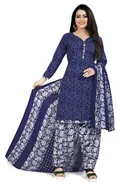 Cotton Blend Printed Unstitched Suit with Dupatta for Women (Blue)