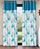 Alaqsa Blue Floral Polyester Door Curtain 7ft Combo 