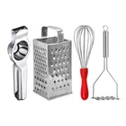 Oc9 Stainless Steel Lemon Squeezer & 4 in 1 Grater Or Slicer & Egg Whisk & Potato Masher Kitchen Tool Set 