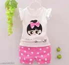 Hosiery Cotton Sleeveless Top & Bottom Clothing Set for Girls 
