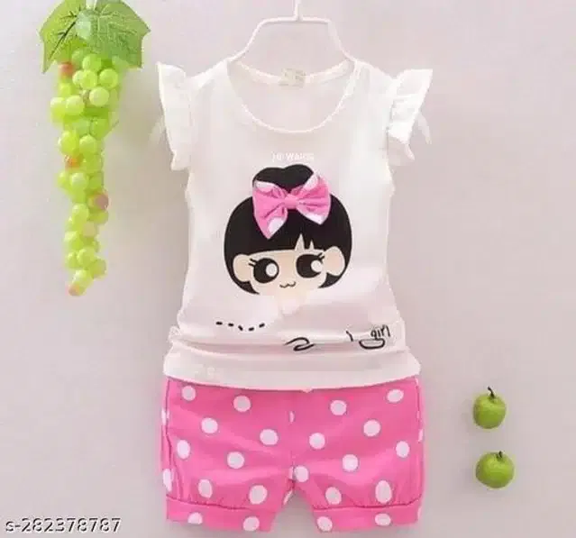 Hosiery Cotton Sleeveless Top & Bottom Clothing Set for Girls (White & Pink, 9-12 Months)