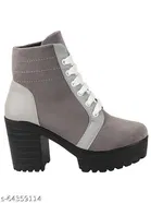 Shoetopia Solid Suede Block Boots Grey 