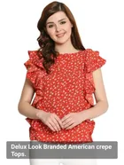 Cotton Printed Top for Women (Red, S)