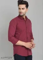 Cotton Blend Solid Shirts for Men, Maroon 