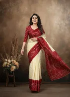Art Silk Printed Saree for Women, Beige 
