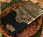 Litchi Silk Zari Woven Saree for Women, Black 