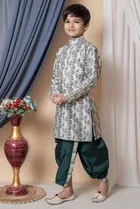 Dupion Silk Printed Kurta with Dhoti for Boys, Multicolor 