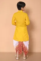 Cotton Printed Kurta with Dhoti for Boys, Yellow & White 