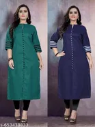 Solid Cotton Blend Kurti for Women, Pack of 2 