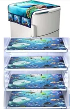 Knit Printed Fridge 4 Pcs Mat with Top Cover 