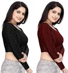 Lycra Ready Made Blouse for Women, Maroon & Black, Pack of 2 