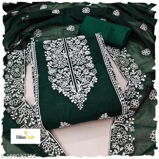 Chanderi Cotton Embroidered Punjabi/All Over Suits for Women (Green, Un Stitched)