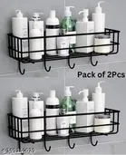 Stainless Steel Bathroom Shelves (Black, Pack of 2)