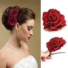 Artificial Bridal Rose Hair Clips for Women (Red, Pack of 2)