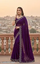 Chinnon Embellished Saree For Women, Purple