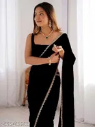 Georgette Saree for Women, Black 